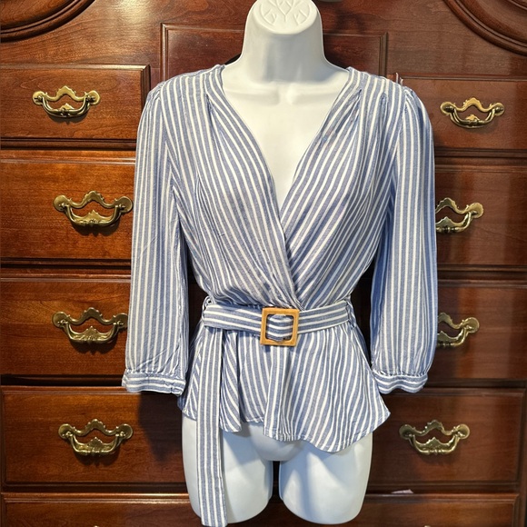 Monteau Navy and Cream Striped Blouse - Picture 1 of 9